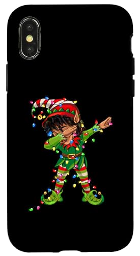 Hülle für iPhone X/XS Süße afrikanische Weihnachtsbeleuchtung mit Elfenmotiv, Schwarz von African Dabbing Elf