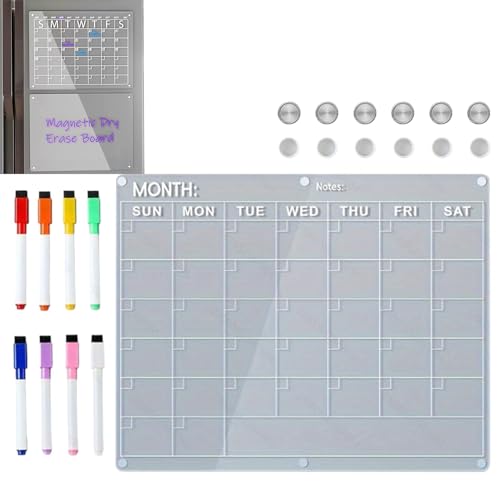 Ahuuen Klare Acryl-Kalender-Planungstafel, magnetischer, trocken abwischbarer Acryl-Kalender - Wandkalender Kühlschrankkalender Magnetisches Design,Kein Bohren, Planungstafel, Acrylkalender mit 8 von Ahuuen