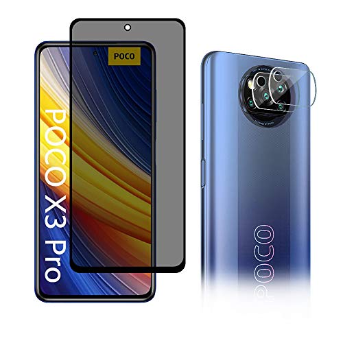 AiMok [1 Stück Privacy Glasfolie Kompatibel mit Xiaomi Poco X3 Pro + [2 Stück] Kamera Glasfolie Schutzfolie, [Anti-Spy] [Kratzfest] [Doppelschutz] 9H Härte Blickschutzfolie von AiMok