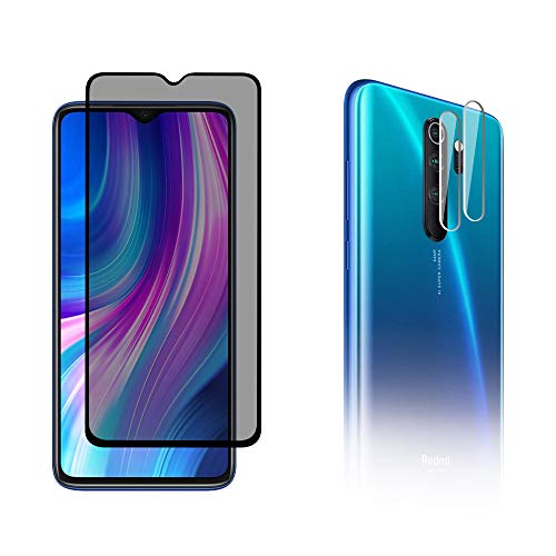 AiMok [1 Stück Privacy Glasfolie Kompatibel mit Xiaomi Redmi Note 8 Pro + [2 Stück] Kamera Glasfolie Schutzfolie, [Anti-Spy] [Kratzfest] [Doppelschutz] 9H Härte Blickschutzfolie von AiMok