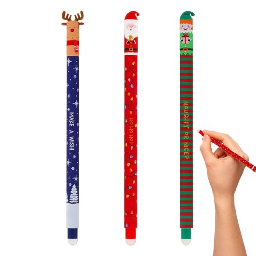 Weihnachts Gelstift Set – 3 Stück Radierbare Weihnachts Gelstifte | Multifunktionale Wasserfeste Weihnachts Gel Tintenstifte | Niedliche Radierbare Weihnachtsstifte Für Schule, Arbeit, Zuhause, Reisen von Aibyks