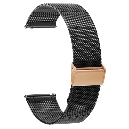 AidorMax Armband 22 mm Edelstahl Mesh Uhrenarmband, Schnellspanner Ersatzarmbänder mit Verstellbares Rutschfester Schnalle für Smartwatches und Armbanduhren Herren Damen (22 mm, Schwarzgold) von AidorMax