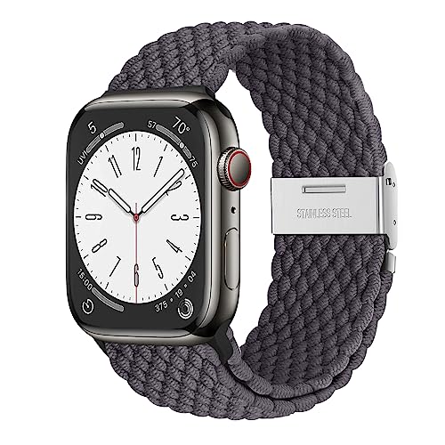 AidorMax Geflochtenes Armband Kompatibel mit Apple Watch 41mm 40mm 38mm, Verstellbares Rutschfestes Nylon Stretch-Ersatzarmband für Apple Watch Series 9/8/7/6/5/4/3/SE (Grau) von AidorMax