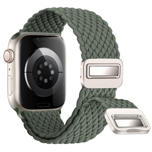 AidorMax Geflochtenes Uhrenband Kompatibel mit Apple Watch Armband 49mm 45mm 44mm für Damen Herren, Ersatzarmband mit Verstellbar Magnetisch Schließe für Serie 9 8 7 6 5 4 SE Ultra (Olivgrün) von AidorMax