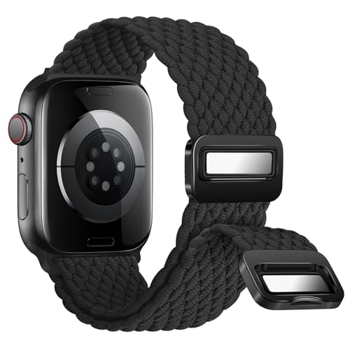 AidorMax Geflochtenes Uhrenband Kompatibel mit Apple Watch Armband 49mm 45mm 44mm für Damen Herren, Ersatzarmband mit Verstellbar Magnetisch Schließe für Serie 9 8 7 6 5 4 SE Ultra (Schwarz) von AidorMax