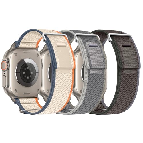AidorMax Kompatibel mit Apple Watch Armband 49 mm 45 mm 44 mm 42 mm - 3 Stück, Nylon Sport Loop Uhrenarmband für Ultra 2/Ultra/SE/Serie 9 8 7 6 5 4 3 (Grün/grau+Blau/schwarz+Orange/beige) von AidorMax