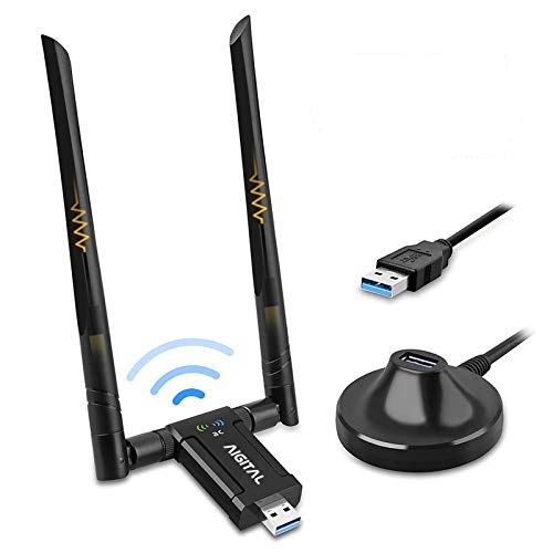 WLAN Adapter 1200Mbit/s, WLAN USB Stick DualBand 867Mbit/s (5GHz), 300Mbit/s (2,4GHz) WLAN Empfänger mit 2*5dBi Antenne und USB 3.0-Dockingstation mit 65cm kable für PC Desktop Laptop Windows/Mac OS von Aigital