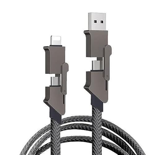 Aiivioll 4-in-1-Ladekabel, 100 W [Schnellladung und Datensynchronisierung] Flaches geflochtenes Kabel mit Typ-C/USB-A-Anschluss für Samsung Galaxy S21 A13, Phone 14 Pro/14 (1 m)/Dunkelgrau von Aiivioll