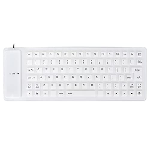 Ailgely Silikon-Tastatur, Leicht, Tragbar, Wasserdicht, Weich, Bequem, USB-verkabelt, Silikon-Tastatur für PC (Weiß) von Ailgely