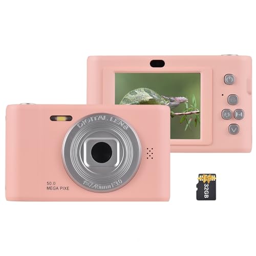 Digitalkamera, 1080P-Video, 50 MP, Foto, 8-facher Zoom, 2,4-Zoll-Display, Integrierter Blitzakku mit 32 GB TF-Karte, für, Studenten, Teenager (Rosa) von Ailgely