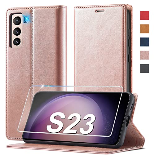 2023 Upgraded Handyhülle für Samsung Galaxy S23 Hülle Leder [Mit S23 Schutzfolie] für Samsung Galaxy S23 5G Hülle Klappbar Leder Flip Wallet Stoßfeste Case Schutzhülle Klapphülle für Samsung S23 Hülle von Ailicici