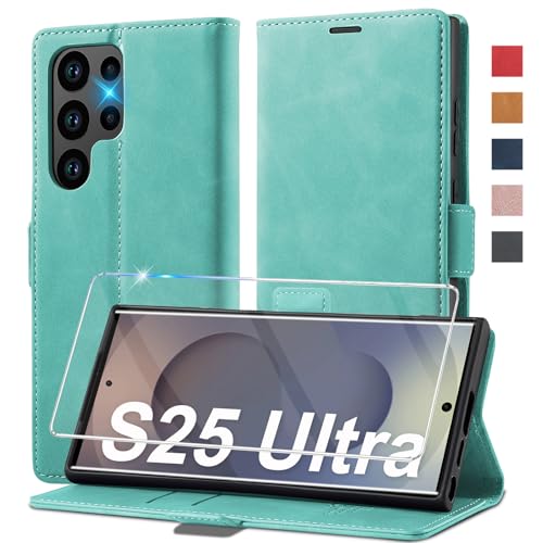 2025 Neu für Samsung Galaxy S25 Ultra Hülle Leder, Mit Schutzfolie, Handyhülle für Samsung S25 Ultra Klapphülle Klappbar Flip Standfunktion Kartenfach Wallet Case Schutzhülle für S25 Ultra 5G Holster von Ailicici