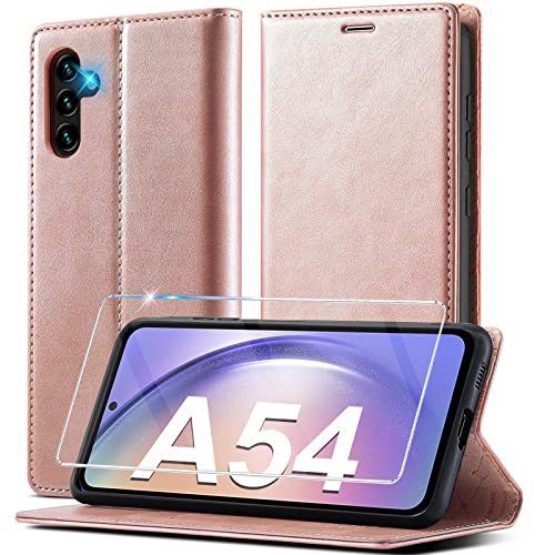 Handyhülle für Samsung Galaxy A54 5G Hülle Leder [Mit A54 Schutzfolie] für Samsung Galaxy A54 Hülle Klappbar Leder Flip Wallet 360 Stoßfeste Case Schutzhülle Klapphülle für Samsung A54 Hülle (Rosa) von Ailicici