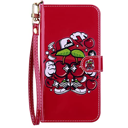 Ailisi Handyhülle für Samsung Galaxy A52 5G/A52s 5G, Cartoon Fruits Apfel Muster Klapphülle Leder Handy Tasche Etui Wallet Flip Case Schutz Hülle Brieftasche mit Kickstand, 3 Kartenfächer, Rot von Ailisi