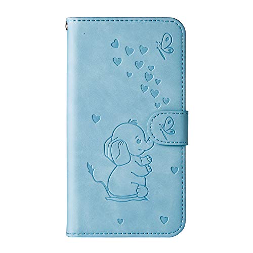 Ailisi Handyhülle für Samsung Galaxy A50, Karikatur Elefantenbaby Muster Lederhülle Brieftasche Schutzhülle Leder Flip Case Wallet Cover Klapphüllen Tasche Etui mit Kartenfächern+Stand -Blau von Ailisi