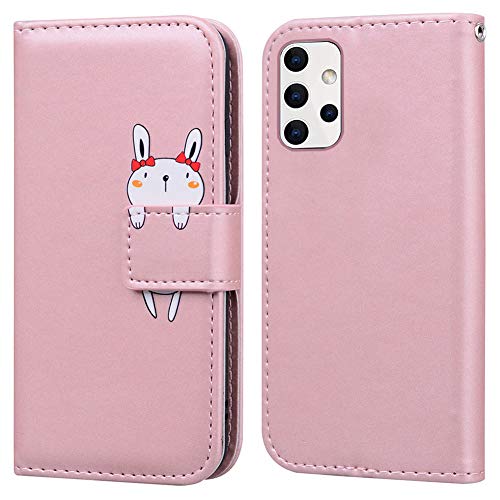 Ailisi Samsung Galaxy A52 5G Hülle, Karikatur Weiß Rabbit Muster Leder Handyhülle Brieftasche Schutzhülle Leder Flip Case Cover Klapphüllen Tasche Etui mit Kartenfächern+Stand -Hase, Pink von Ailisi