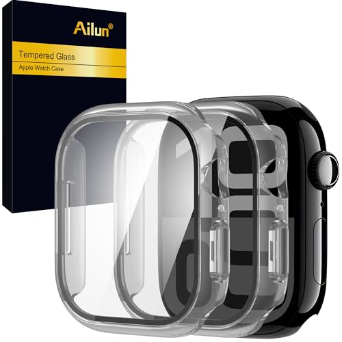 Ailun Displayschutzfolie für Apple Watch Serie 10 [46 mm], ultradünne harte PC-Hülle mit eingebautem gehärtetem Glas, Displayschutzfolie für iWatch, stoßfeste Abdeckung mit Knopf, 2 Stück, transparent von Ailun