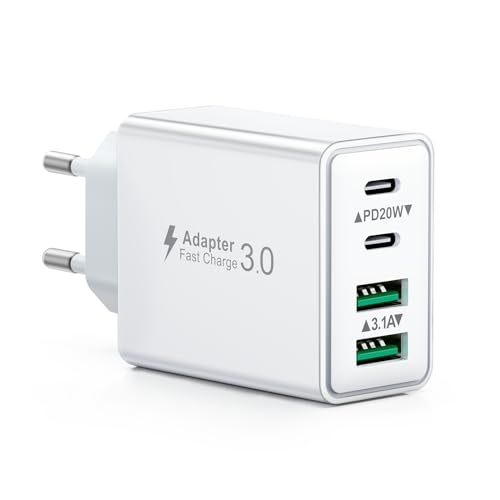 USB C Ladegerät, 40W 4 Ports Stecker USB Schnellladegerät, Mehrfach Ladegerät mit Power Adapter USB C Fast Charger USB Netzteil Ladegerät für iPhone 16 15 14 13 12 11 Pro Max, iPad, Samsung,Handys von Aimoze