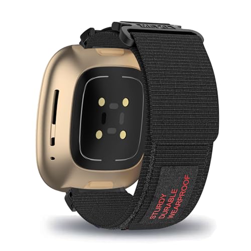 AireWiki Stoff Armband Kompatibel mit Fitbit Versa 4/ Versa 3/ Sense/Sense 2 Armband Nylon Für Herren Damen Sport Ersatzband mit Uhrenarmband Für Fitbit Versa 4/ Versa 3/ Sense/Sense 2 (schwarz) von AireWiki