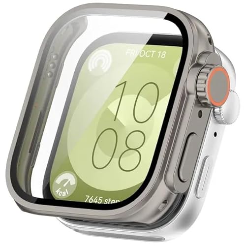 Hülle mit Schutzfolie für Huawei Watch Fit 3-360° Rundum Case Schutzhülle Schutz mit Glas Displayschutz für Huawei Watch Fit 3 (Tiefes Titanmetall) von AireWiki