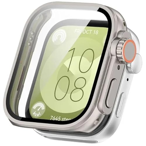 Hülle mit Schutzfolie für Huawei Watch Fit 3-360° Rundum Case Schutzhülle Schutz mit Glas Displayschutz für Huawei Watch Fit 3 (Titanmetall) von AireWiki