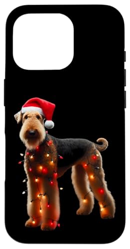 Hülle für iPhone 16 Pro Airedale Terrier Weihnachtsmannmütze Weihnachtsbeleuchtung Hund Besitzer Mama von Airedale Terrier Christmas Products