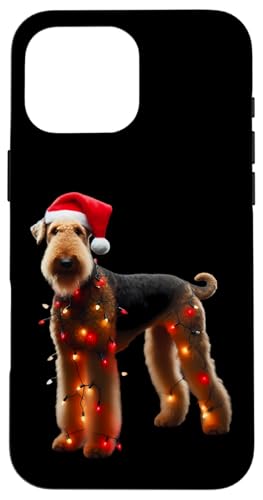 Hülle für iPhone 16 Pro Max Airedale Terrier Weihnachtsmannmütze Weihnachtsbeleuchtung Hund Besitzer Mama von Airedale Terrier Christmas Products