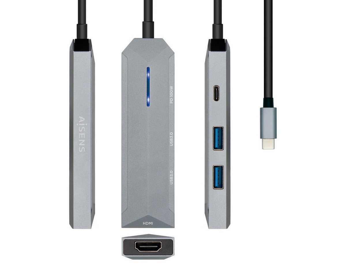 Aisens USB-Verteiler, Hub USB Aisens ASUC-4P002-GR Grau 100 W (1 Stück) von Aisens