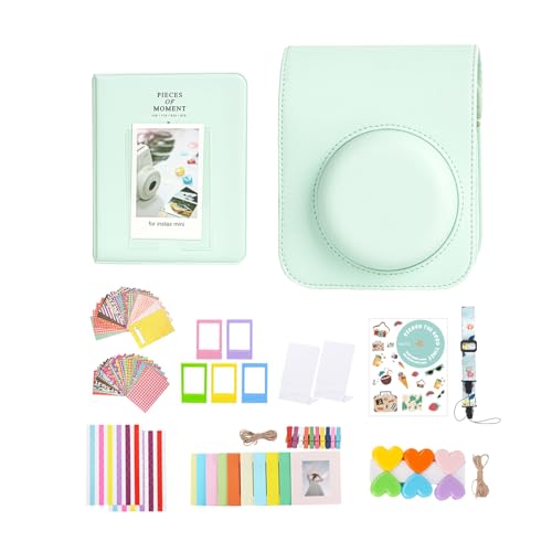 11-in-1-Zubehör-Set für Fujifilm Instax Mini 12 Kamera mit Kameratasche + Fotoalbum + DIY-Aufkleber + Wandbehang Rahmen + L Tischrahmen (Minzgrün) von Aisnyho