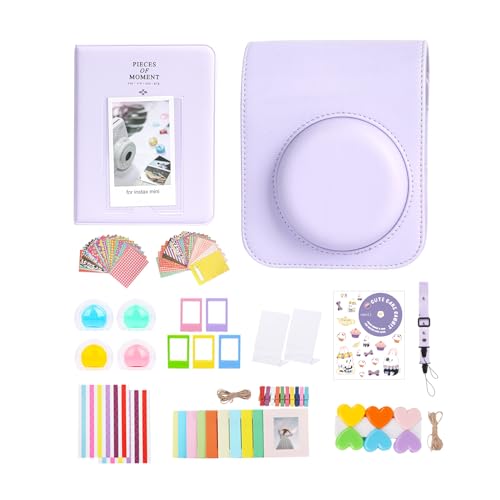 12-in-1-Zubehör-Set für Fujifilm Instax Mini 12 Kamera mit Kameratasche + Fotoalbum & Rahmen + DIY-Aufkleber + Wandaufhängungsrahmen + farbiger Filter + L Tischrahmen (Lilac Purple) von Aisnyho