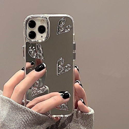 aiyaya Niedliche silberne 3D-Herz-trendige Spiegel-Handyhülle für iPhone 11 Pro Hülle für Teenager Mädchen Frauen - 5,8 Zoll von Aiyaya