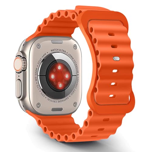 Aizgalxor Ocean Armband Kompatibel mit Apple Watch Ultra 2 49/45/44/42mm, Sport Silikon Ersatzarmbänder Kompatibel für iWatch Series 9/8/7/6/5/4/3/2/1/SE (49/45/44/42mm, Orange) von Aizgalxor