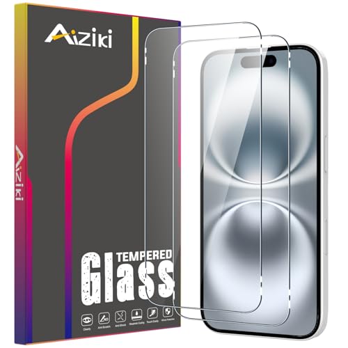 Aiziki [2 Stück Schutzfolie für iPhone 16 6.1 Panzerglas [Unzerbrechlich TOP 9H Schutz] [Full Screen] Panzer Schutz Glas für iPhone 16 6.1 HD Displayschutzfolie von Aiziki