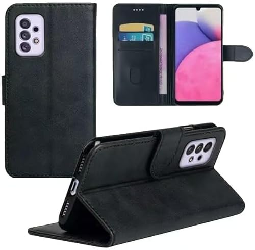 Aiziki Schutzhülle für Samsung Galaxy A26 5G, Brieftasche, Leder, Flip-Case mit Kartenfächern, Magnetverschluss, Ständer, stoßfest, kompatibel mit Samsung Galaxy A26 5G, Schwarz von Aiziki