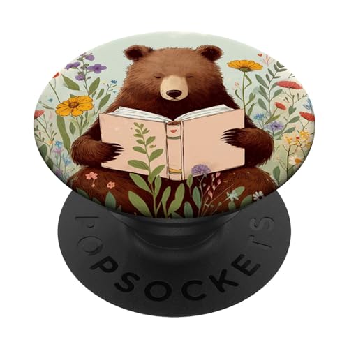 Bear Book Reading Flower PopSockets Klebender PopGrip von Aj Grips