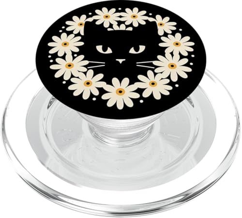 Schwarze Katze Gänseblümchen Blumen Flower PopSockets PopGrip für MagSafe von Aj Grips