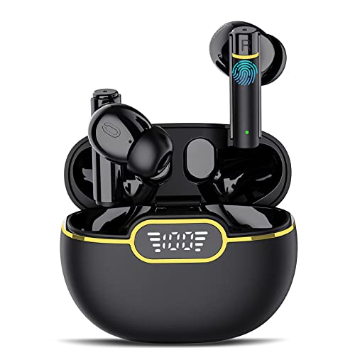 Ajblg Bluetooth KopfhöRer, In Ear KopfhöRer Bluetooth 5.3 Kabellose KopfhöRer Mit 4 Mikrofonen 2024 Neue Noise Cancelling Kopfhoerer IPX7 Wasserdicht OhrhöRer Led Display Touch Control, Schwarz von Ajblg