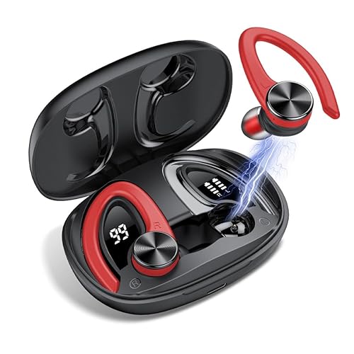 Ajblg Bluetooth Kopfhörer Sport, in Ear Kopfhörer Kabellos Bluetooth 5.3 mit HD Mic, Herausragender Sound, 45 Std Spielzeit, Comfort Fit, Dual LED-Anzeige, IP7 Wasserdicht Ohrhörer mit Ohrhaken von Ajblg