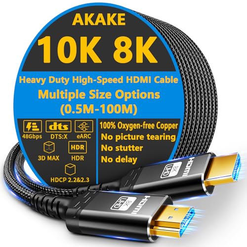 Akake 8K HDMI Glasfaserkabel 2.1-35M Unidirektional Ultra 48Gbps Hochgeschwindigkeits-HDMI-Kabel, 3D, 8K60, 4K120, 144Hz - Vergoldet, Geflochtenes Kabel - Ideal für Fernseher, PC, Projektor von Akake