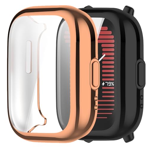 【2 Stücke】 Akancy Hülle Kompatibel mit Amazfit Active, Schutzhülle Schutzfolie Kratzfest Displayschutz Silikon Fullbody Cover Hülle TPU Vollschutz (Black Rosegold) von Akancy