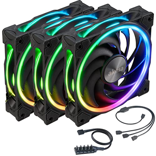 Akasa Soho AR, 120 mm Addressable RGB Case Fan, PWM Fan, with PWM Splitter Hub and 1 to 3 ARGB Splitter Cable, PC Fan for Gaming, 5 V 3 Pin ARGB LED, Pack of 3, Black, AK-FN108-KT03 von Akasa