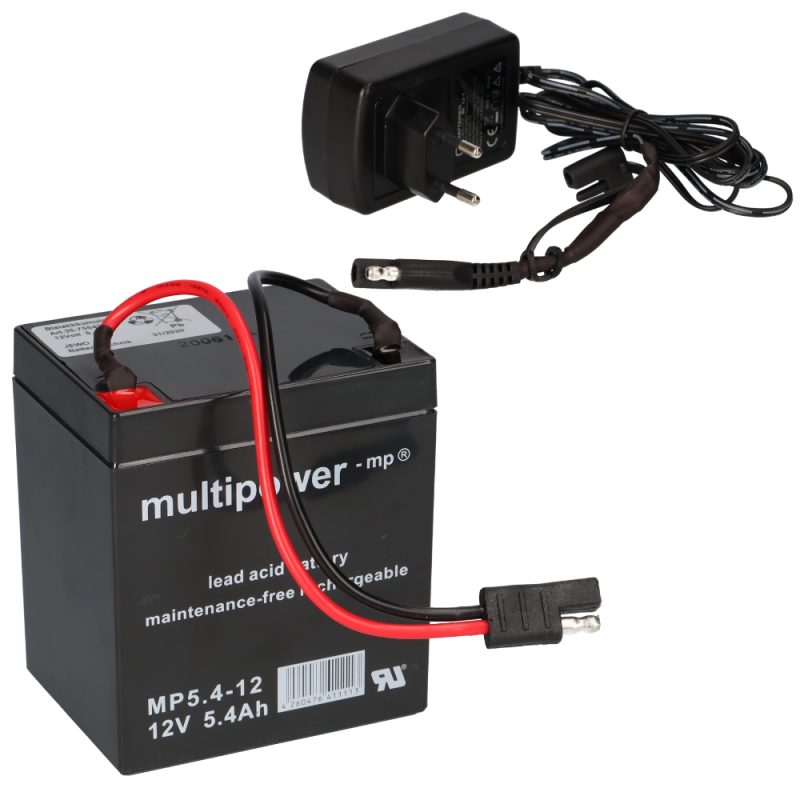 Multipower Blei Akku 12V 5,4Ah mit Stecker + Ladegerät für Raasenmäher Akkus von Akkuman