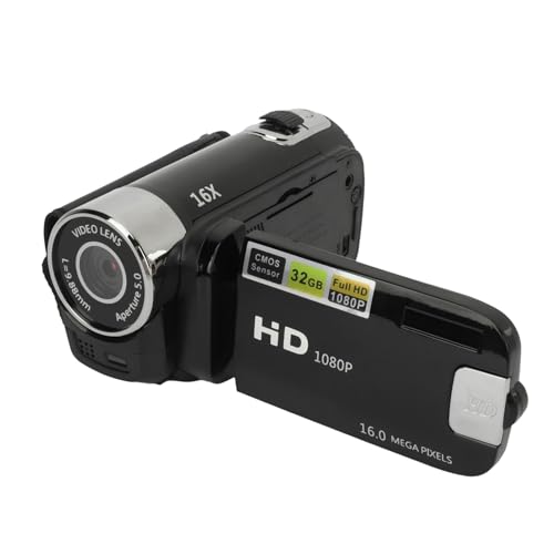 Akozon Digitale Videokamera, 1080P 16MP Digitalkamera 2,4 Zoll Drehbarer Bildschirm Camcorder 16X Zoom HD Videorecorder mit Fülllicht (Black) von Akozon