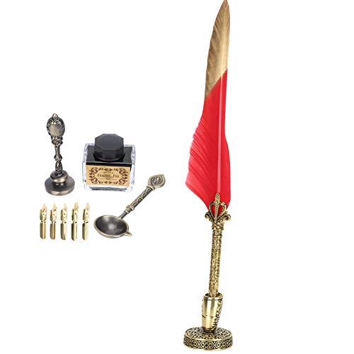 Akozon Vintage Federkieler-Set – Eleganter Füllfederhalter mit Premium-Feder, für Kalligraphie und Signieren – Dekorativer Tauchstift mit Goldener von Akozon