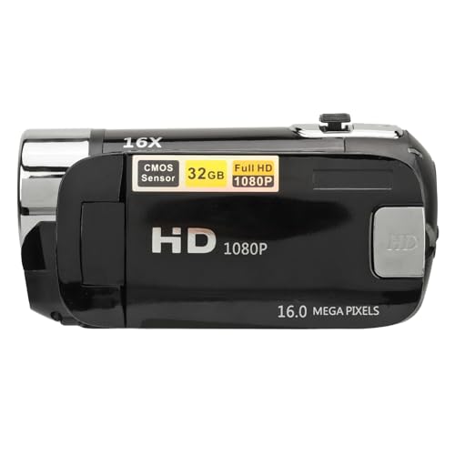 Digitalkamera 16 MP HD-Video-Camcorder, 2,4 Zoll Drehbarer Bildschirm, 16-facher Zoom-Recorder mit Fülllicht (Black) von Akozon