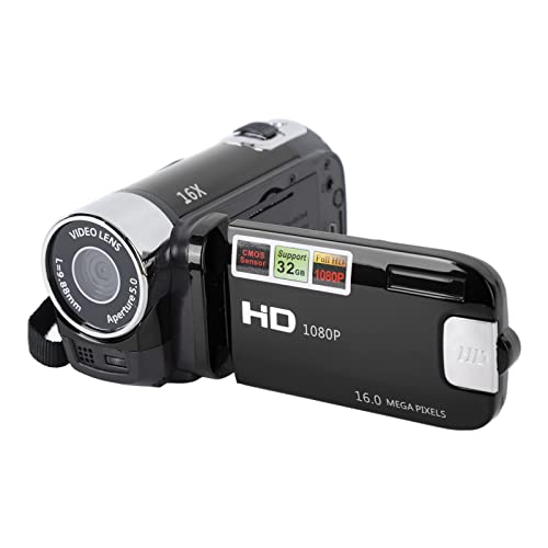 Handheld-Video-Camcorder, 1080P 16 MP DV-Kamera, 2,7-Zoll-TFT-drehbarer Bildschirm, 16-Fach Vlogging-Video für Kinder, Digitalzoom mit USB-Kabel, Schwarzer -DV-Player (Schwarz) von Akozon