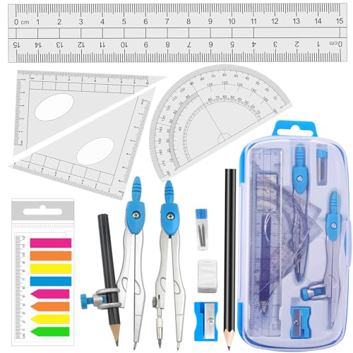 Schulzirkel Geometriezirkel Mathematik Geometrie-Sets und Winkelmesser, Mathe-Geometrie-Set School Compass, Blau von Akuoly