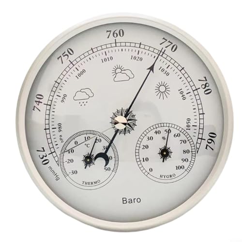 Alanmoship Barometer-Thermometer, Hygrometer, 130 mm, 3-in-1-Wetterstation, Thermometer, Hygrometer und Barometer, für Innen- und Außenbereich von Alanmoship