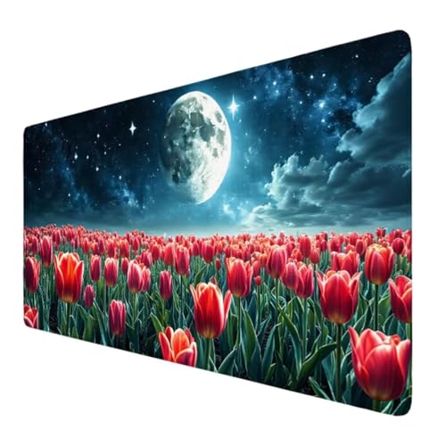 Blume Mauspad XXL 700x400x3mm, Groß Gaming Mauspad Rot Wetterfest Anti-Rutsch Schreibtisch Mouse Pad verbessert Präzision und Geschwindigkeit, Gaming Zubehör für Home Zimmer Deko Geschenk VO-15 von Alaoan