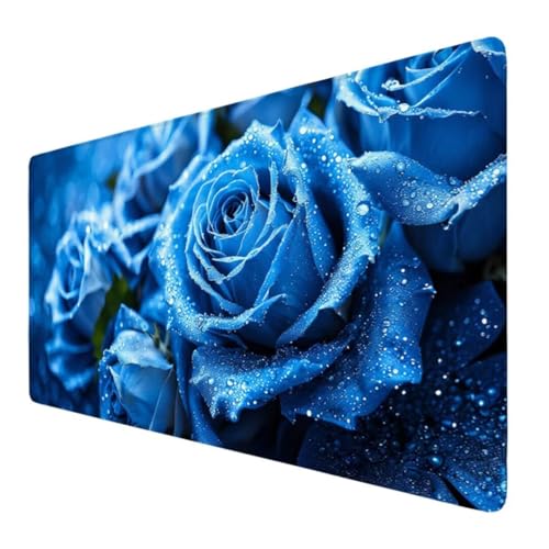 Blume Mauspad XXL 900x400x3mm, Groß Gaming Mauspad Blau Wetterfest Anti-Rutsch Schreibtisch Mouse Pad verbessert Präzision und Geschwindigkeit, Gaming Zubehör für Home Zimmer Deko Geschenk VO-215 von Alaoan